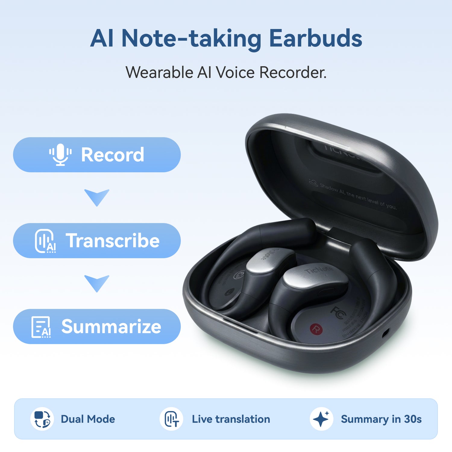TicNote Pods AI Transcription Earbuds | WiFi Connect, Voice Recorder &amp; ENC