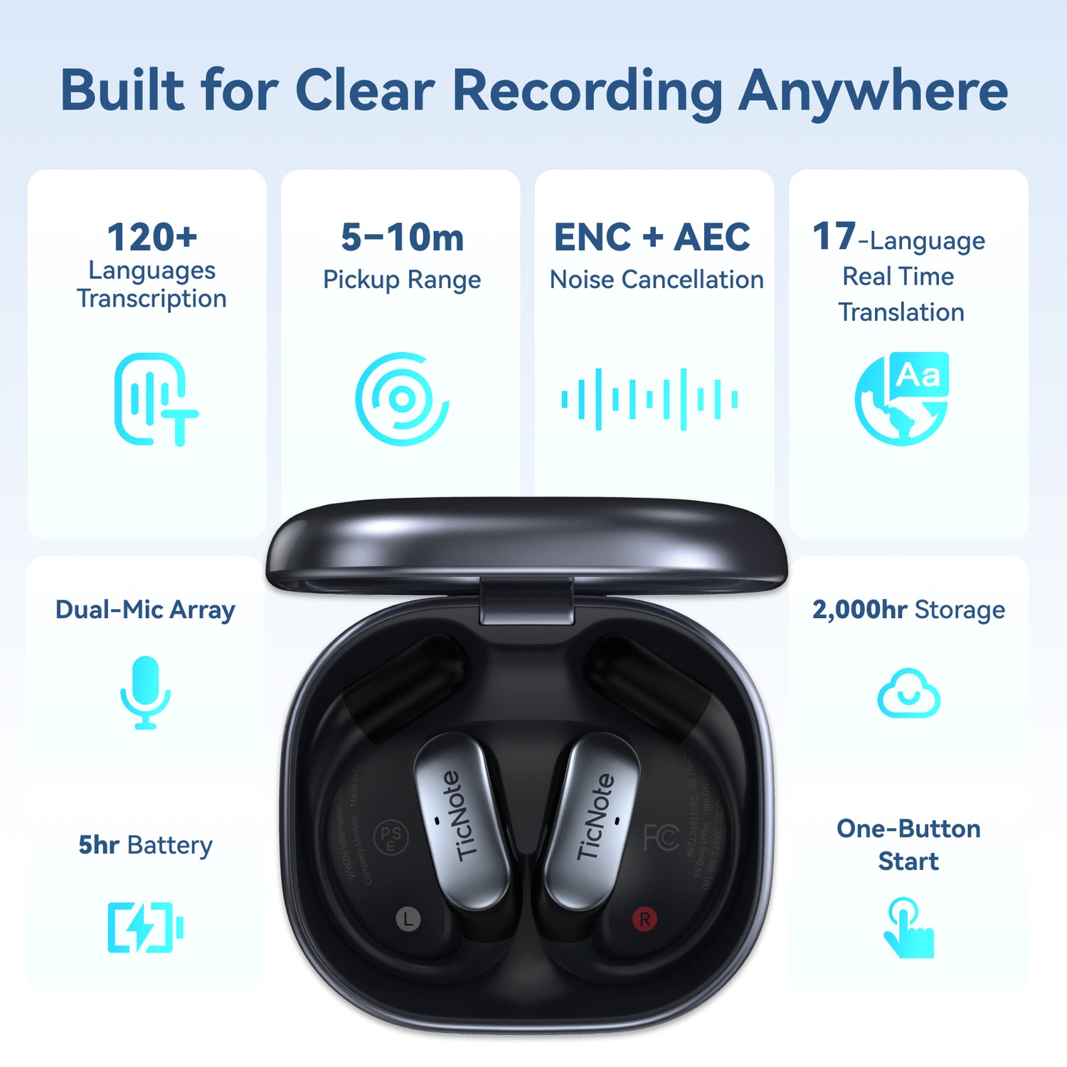 TicNote Pods AI Transcription Earbuds | WiFi Connect, Voice Recorder &amp; ENC