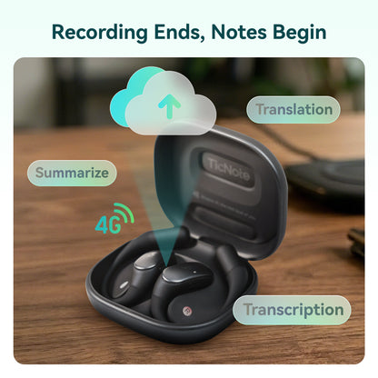 TicNote Pods Wearable AI Voice Recorder | Built-in 4G, Auto Meeting Notes, 17-Language Translation