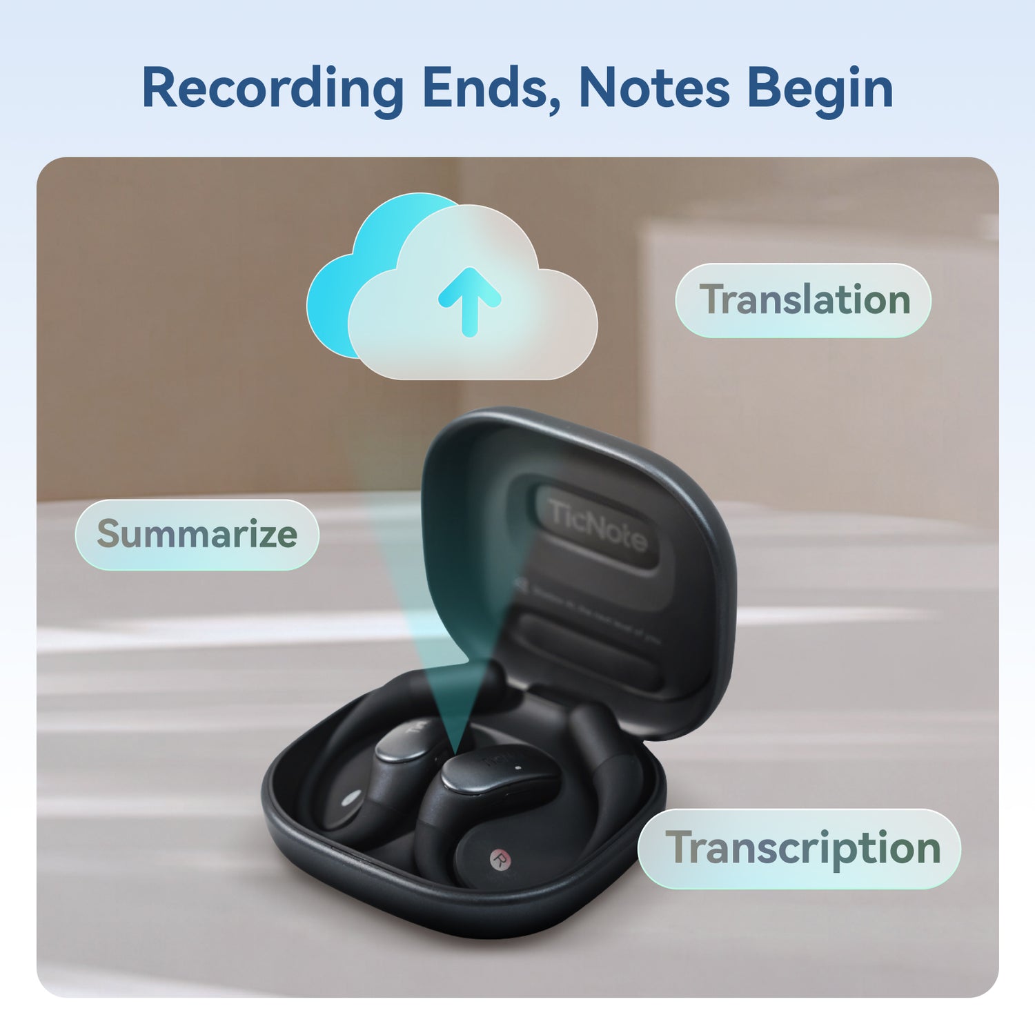 TicNote Pods AI Transcription Earbuds | WiFi Connect, Voice Recorder &amp; ENC