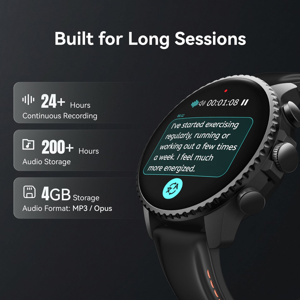 TicNote Watch – Smartwatch with Real-Time AI Transcription &amp; Summaries, AI Meeting Assistant &amp; Health Tracking