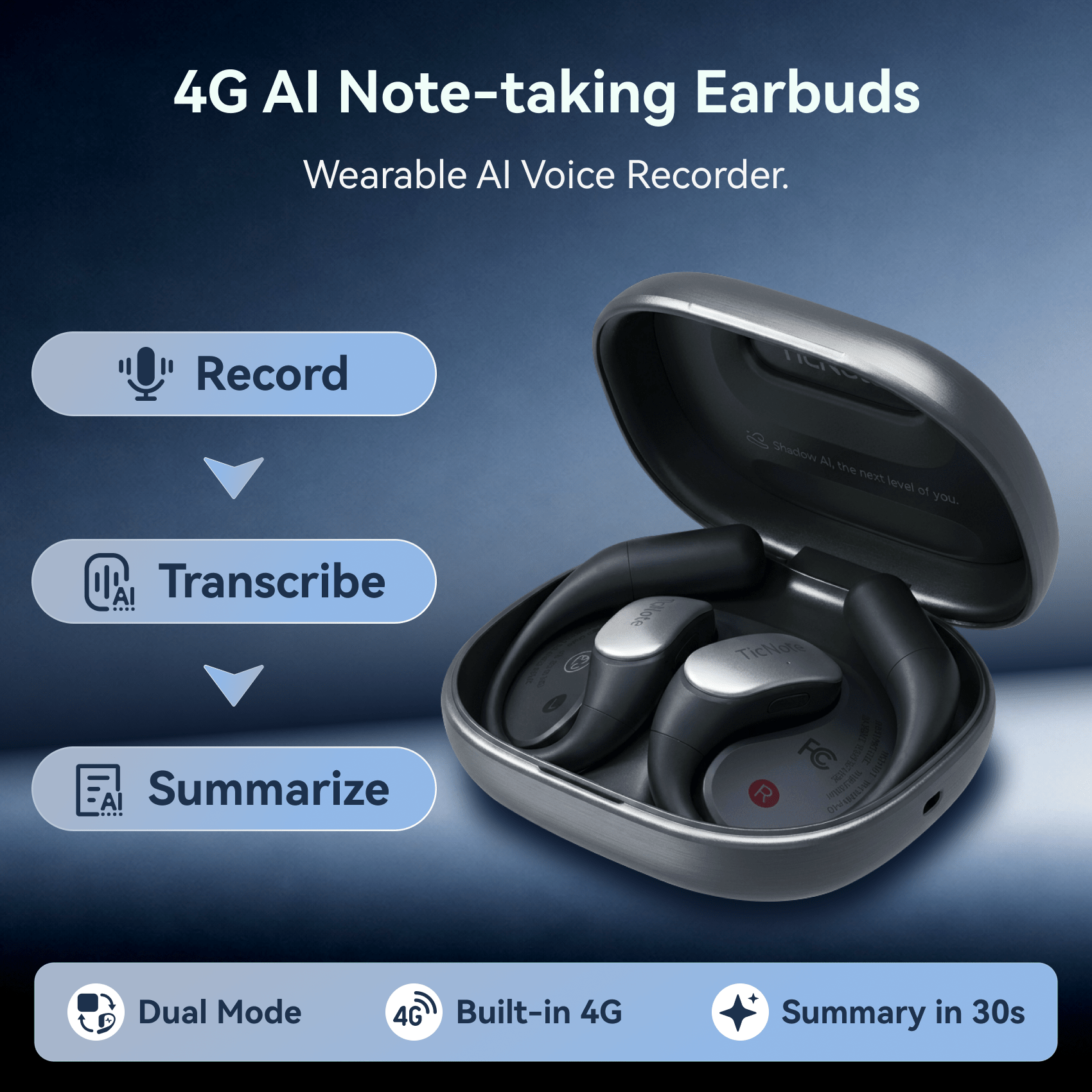 TicNote Pods 4G AI Note-Taking Earbuds | Back To School Sale - Ticnote