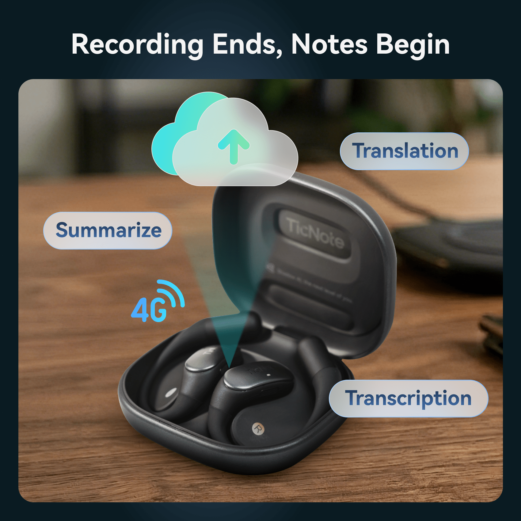 TicNote Pods 4G AI Note-Taking Earbuds | Back To School Sale - Ticnote